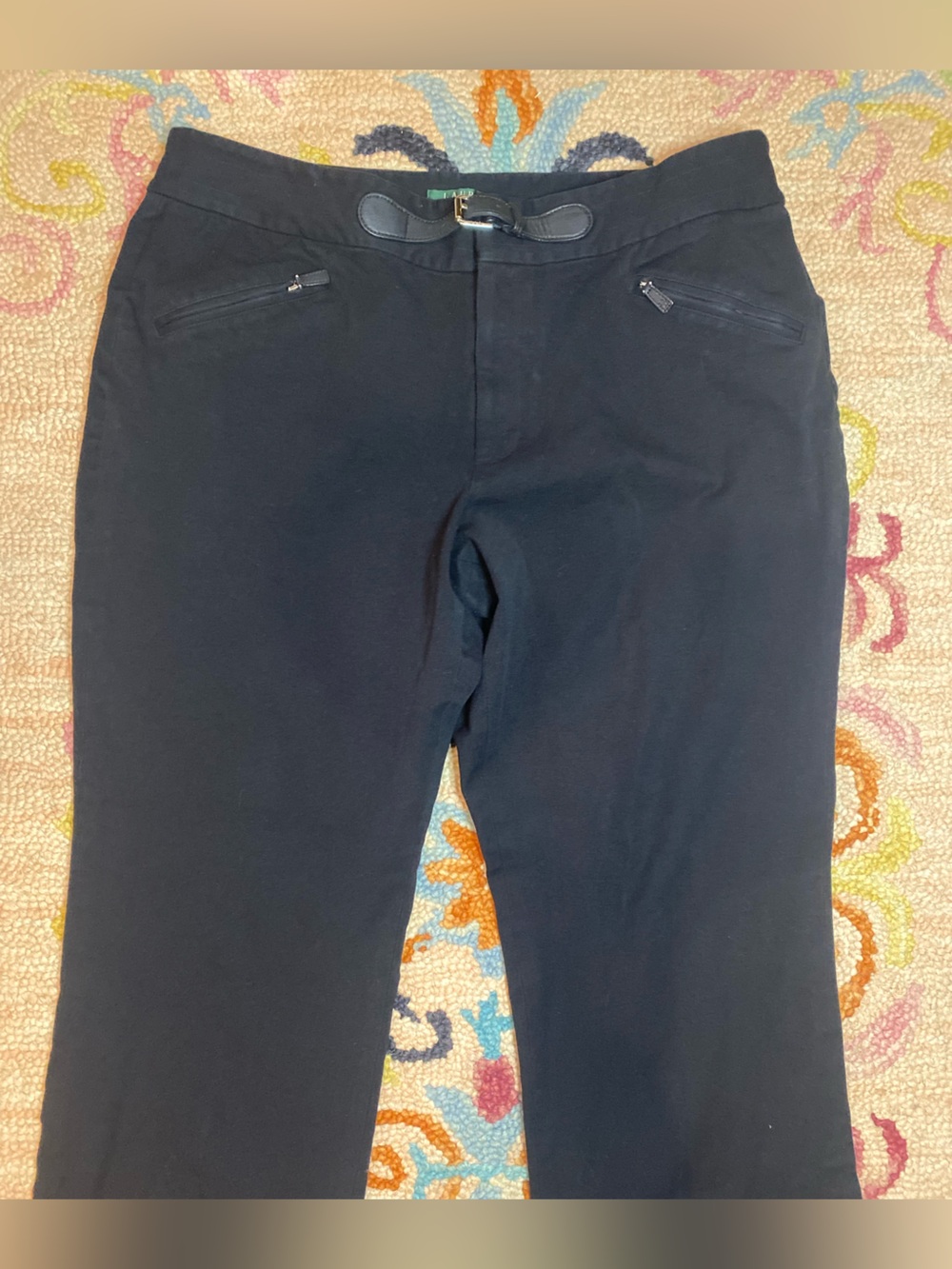 Lauren Ralph Lauren Women's Capri Pants Black Cotton Belt Zip Pockets 16 - Picture 3 of 7